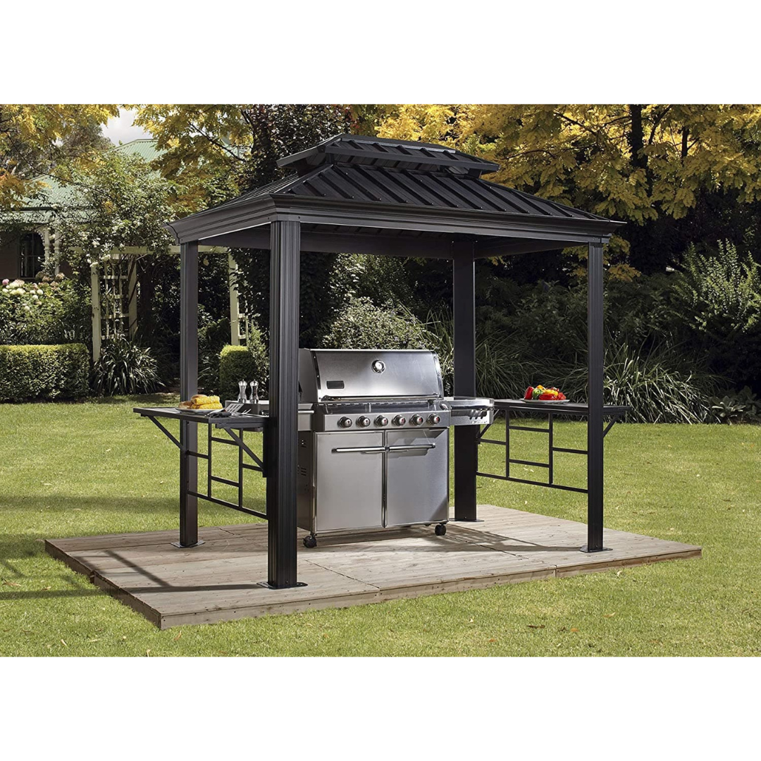 Sojag Outdoor 6' x 8' Messina Grill Steel Hardtop Gazebo with Shelving