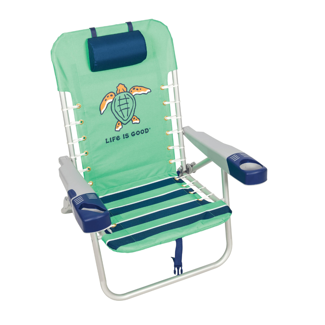 Life is Good Lace-up Backpack Beach Chair - Reclines with Phone & Cup Holder